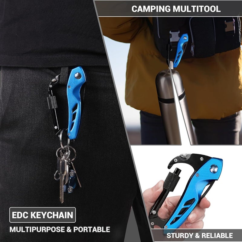 FUNBRO EDC Multitool Carabiner with Knife, Bottle Opener, Window Breaker and Screwdriver, Survival Knives Tools for Men Outdoor Camping (Blue) - Image 4
